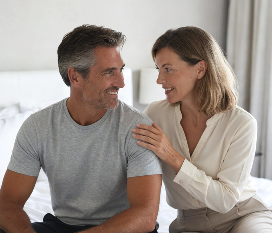 couple discussing erectile dysfunction treatment and support UK pharmacy consultation